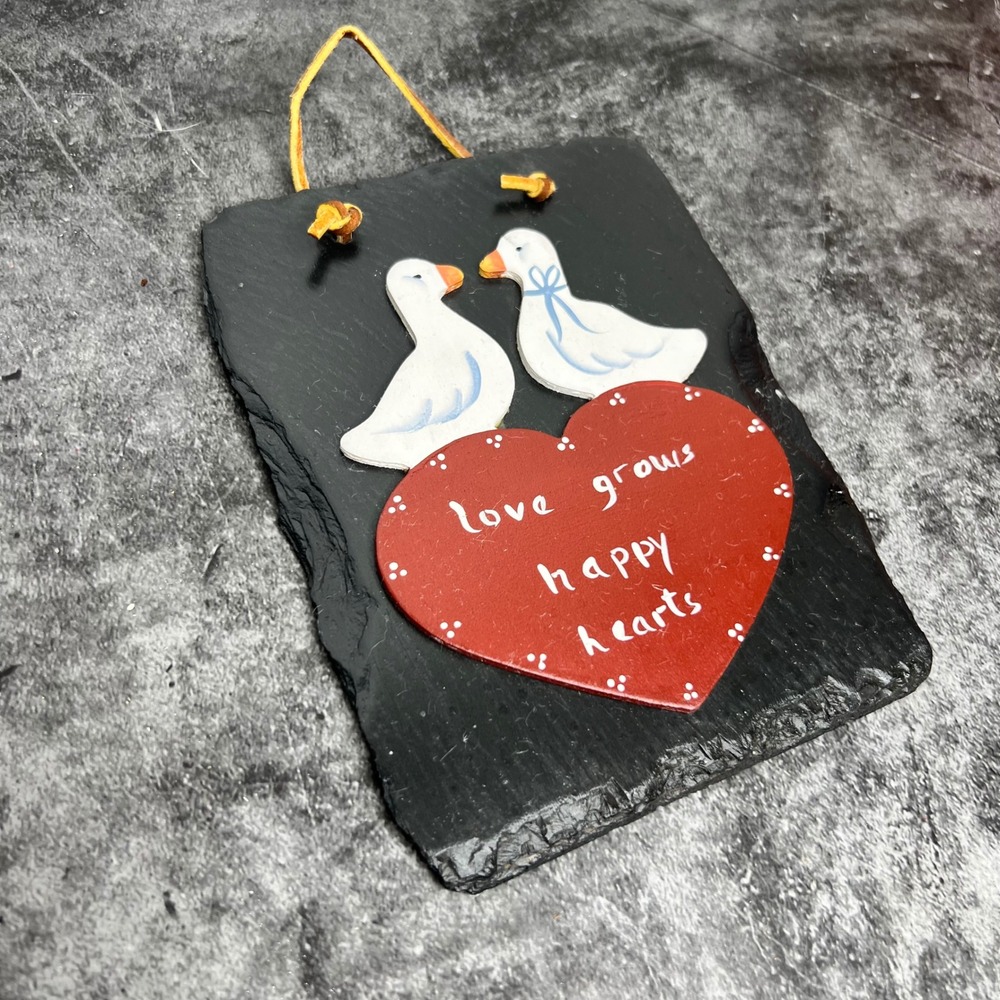 Vintage Painted Geese Heart Slate Wall Plaque | Love Grows Happy Hearts Cottage